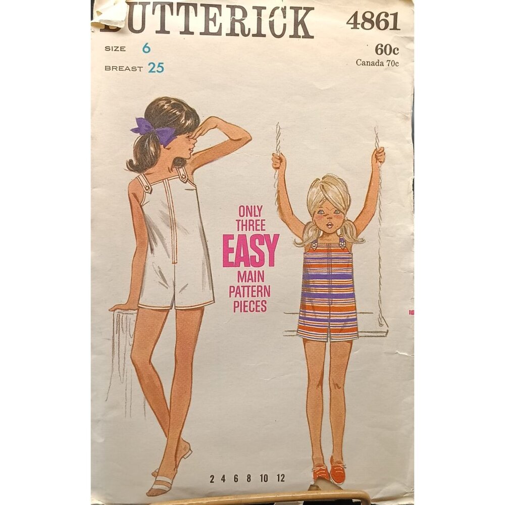 Butterick 4861 Childrens & Girls Jumpsuit Sewing Pattern Size 6 or 12 Vintage